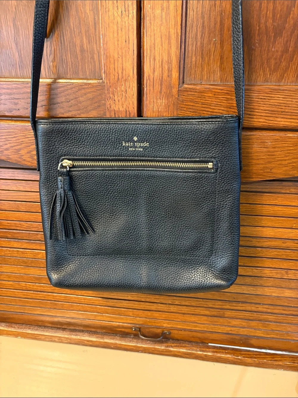 Kate Spade Black Leather Crossbody Bag with Tassel